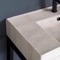 Modern Beige Travertine Design Ceramic Console Sink and Matte Black Base, 32